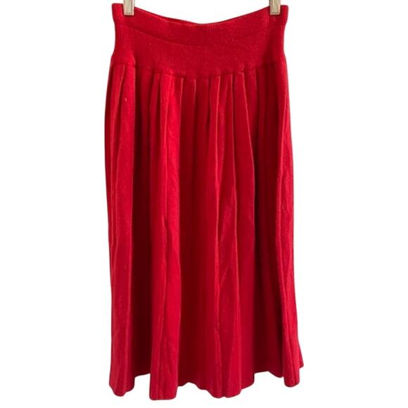 Vintage Liz Claiborne Red Pleated Midi Wool Pull On Knit Skirt - Picture 1 of 5